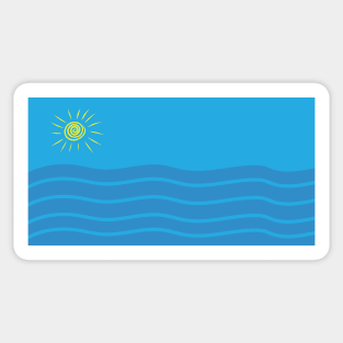 Sun and Sea Blue stripes waves and Sun Sticker